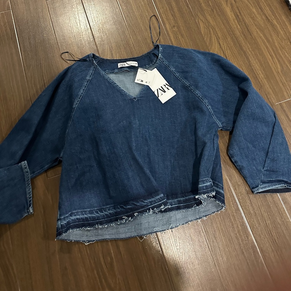 Zara denim blue cropped top